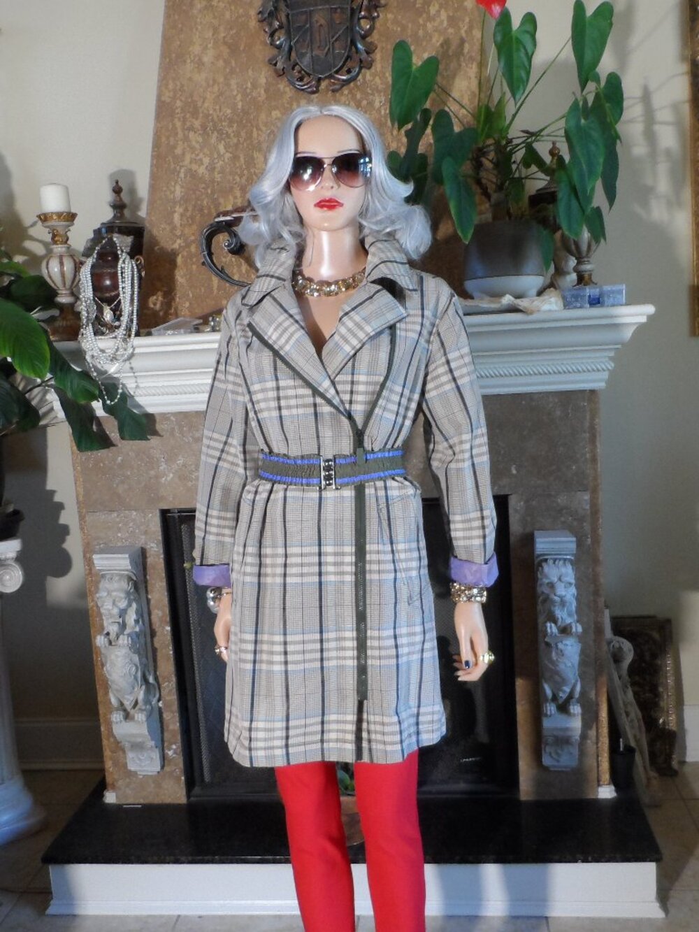 Etro Milano Plaid Belted Zip Front Trench Coat Size IT 42 / US 6